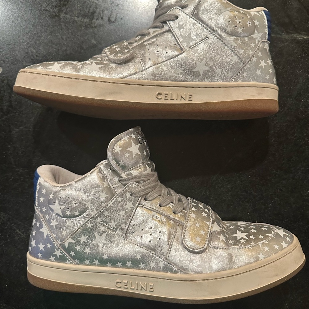 Celine Silver Star High-Top Sneakers